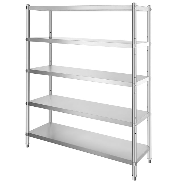 KFFKFF 5-Layer Adjustable Storage Rack, 60x18.5 Inch, Stainless Steel - Ideal for Kitchen, Office, and Garage - Each Layer Holds up to 330lb