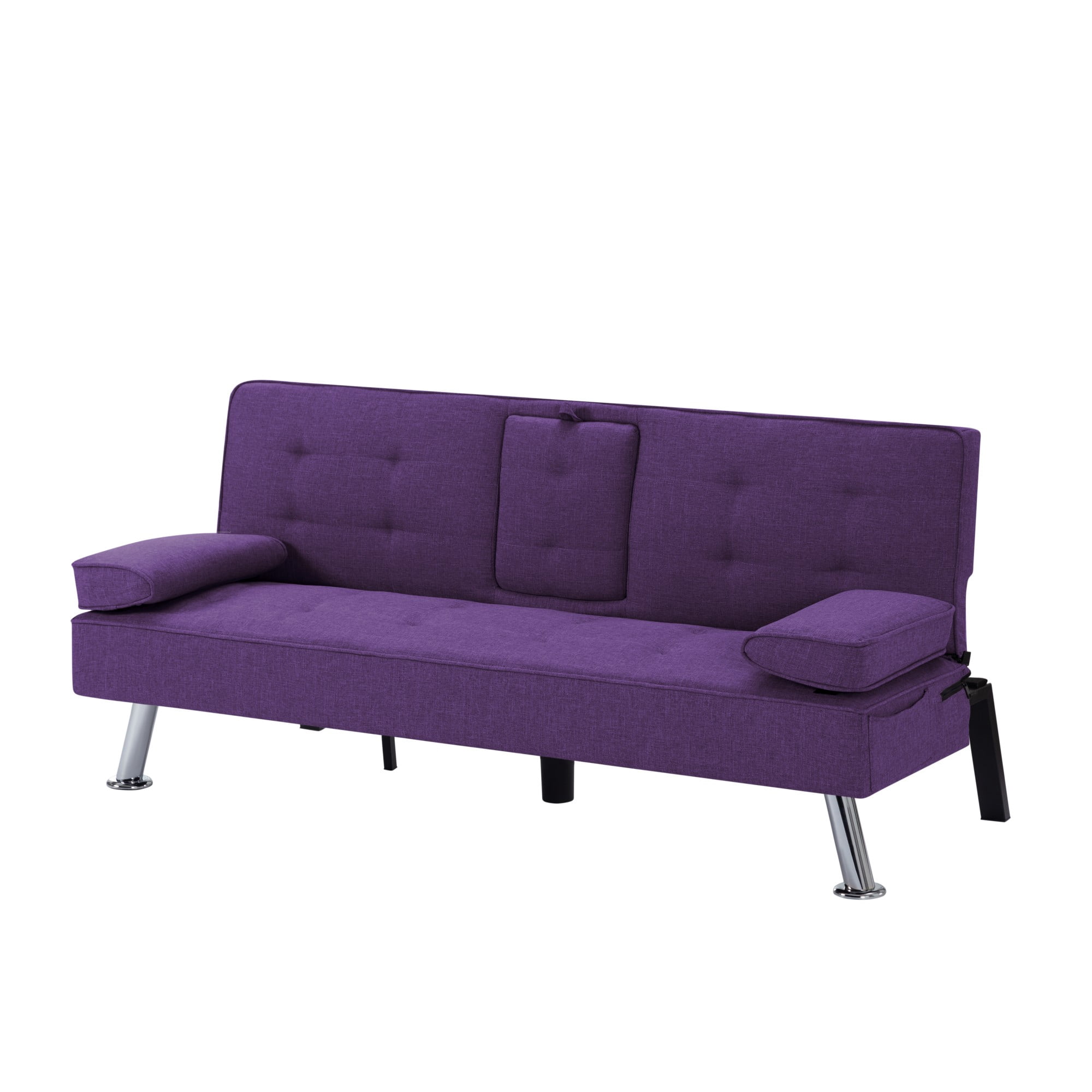 Gewnee 65.3 Inch Modern Futon Sleeper Sofa Bed Convertible Folding Recliner Couch Furniture with 2 Cup Holders for Living Room.Purple