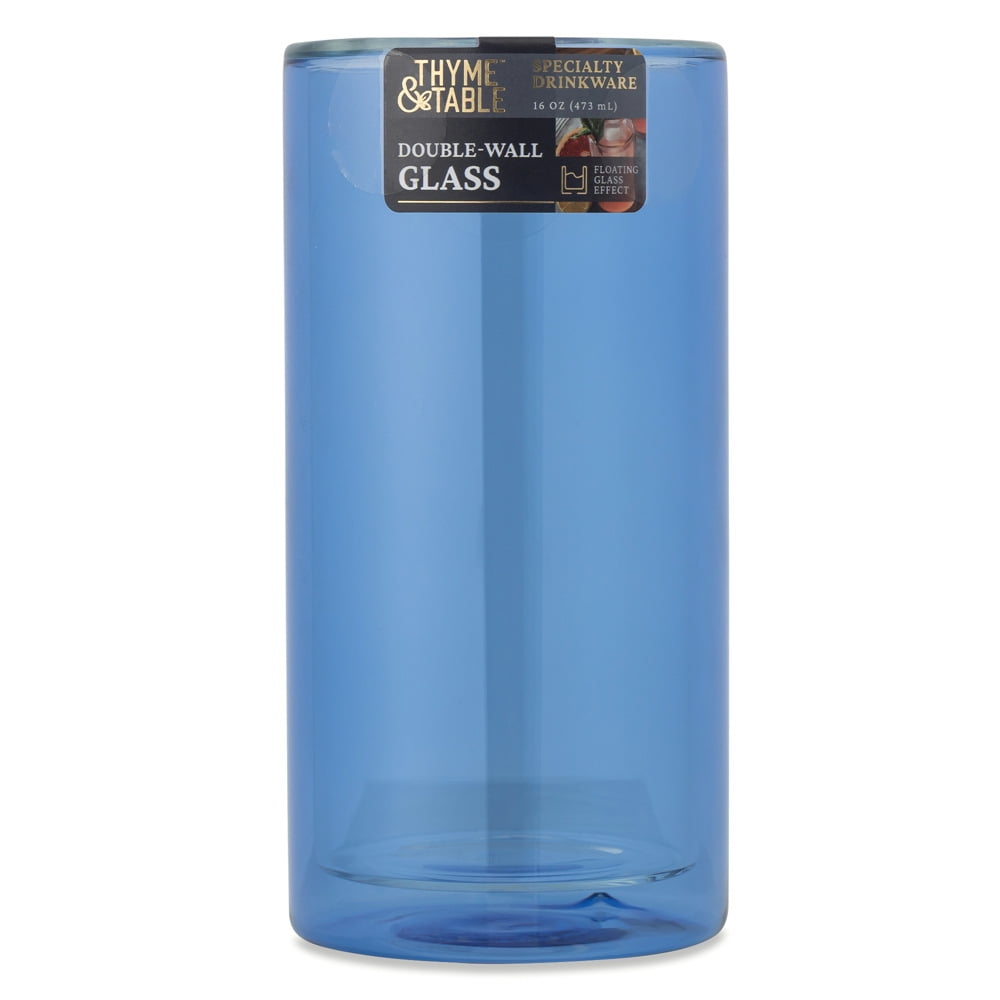 (2 pack) Thyme & Table 16 fl oz Blue Double Wall Drinking Glass