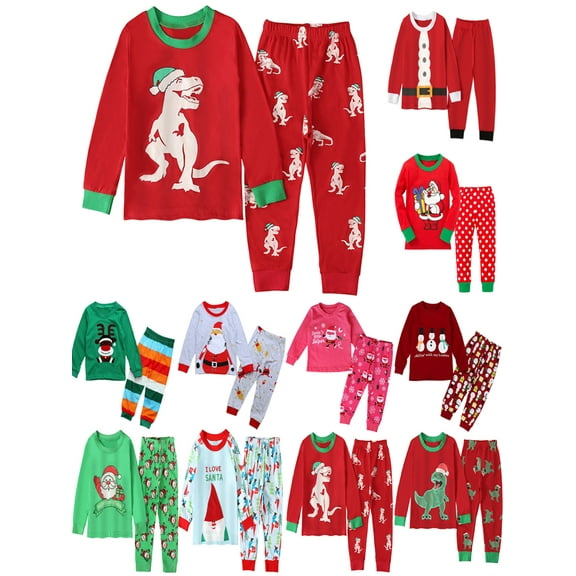 Yuanyu 2PCS Toddler Baby Boys Girls Christmas Pajamas Sets Kids T Shirt Pants Set Loungewear Long Sleeve Sleepwear 1-7 Years