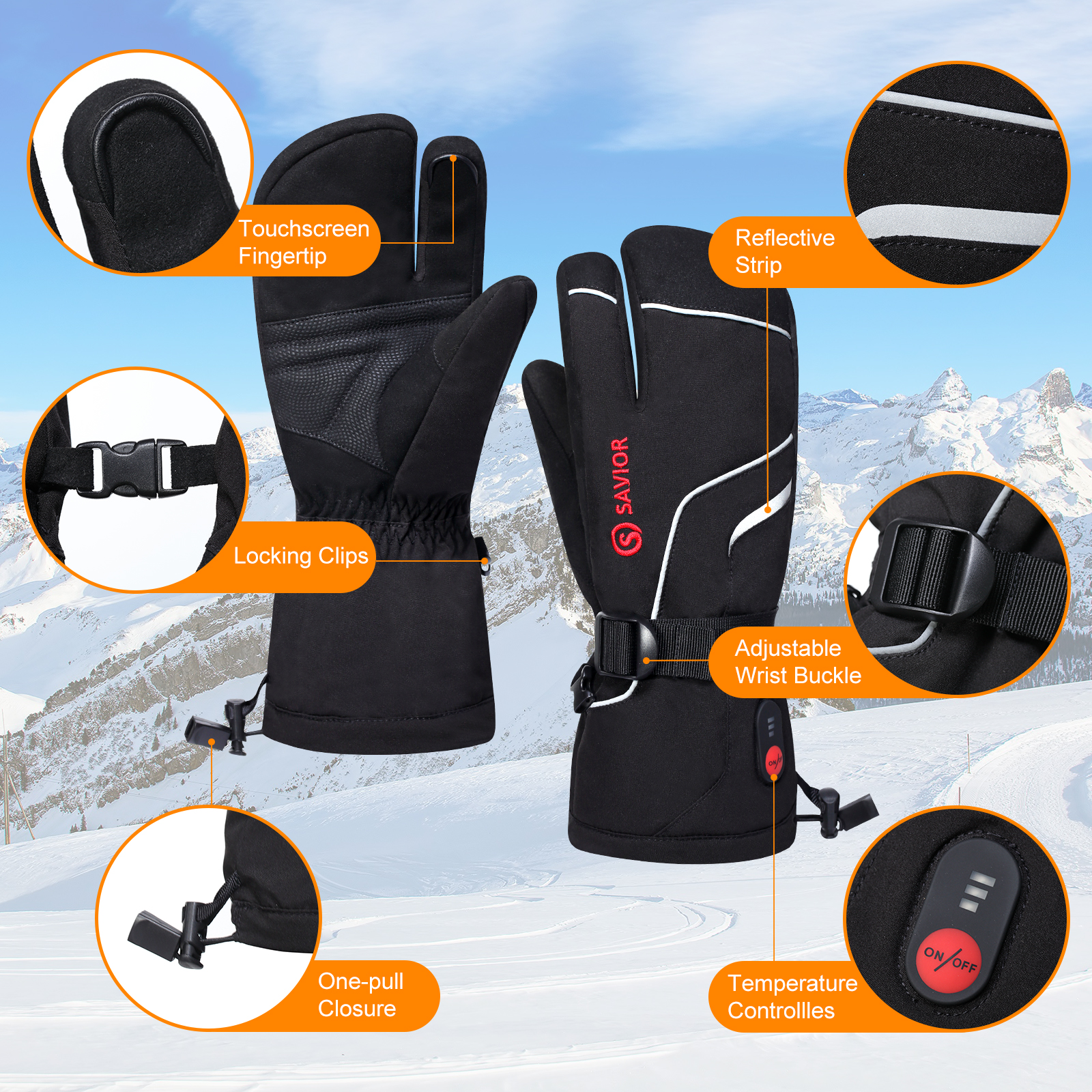 Snow Deer Heated Gloves, Unisex Rechargeable Battery-Powered Thermal Electric Gloves for Winter Outdoor Activities