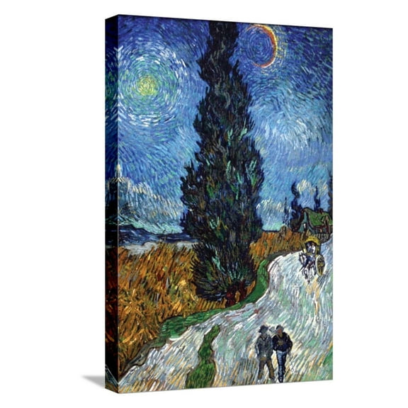 Art.com Van Gogh - Country Road in Provence by Night Stretched Canvas Print Wall Art by Vincent van Gogh, 12" x 18"