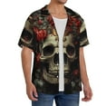 thumbnail image 2 of Uemuo Classical Rose Crown Skull Pattern Cotton Linen Short Sleeve Shirts,Casual Lightweight Button Down Shirts,Vacation Beach Summer Tops-Large, 2 of 7