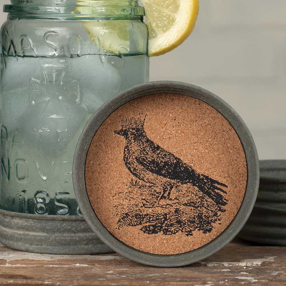 Mason Jar Lid Coaster Crow with Crown 4Pack
