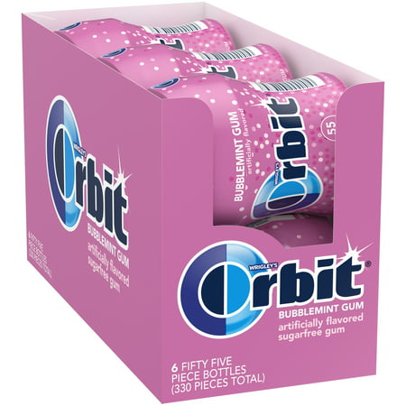 Orbit, Sugar Free Bubblemint Chewing Gum, 55 Piece Bottles, 6