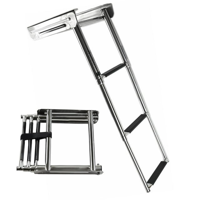 MARINE CITY 3-Step Telescoping Swim Platform Ladder, 304 Stainless Steel Rust-Resistant Flip-Up Design, for Boats, Yachts & Pontoons