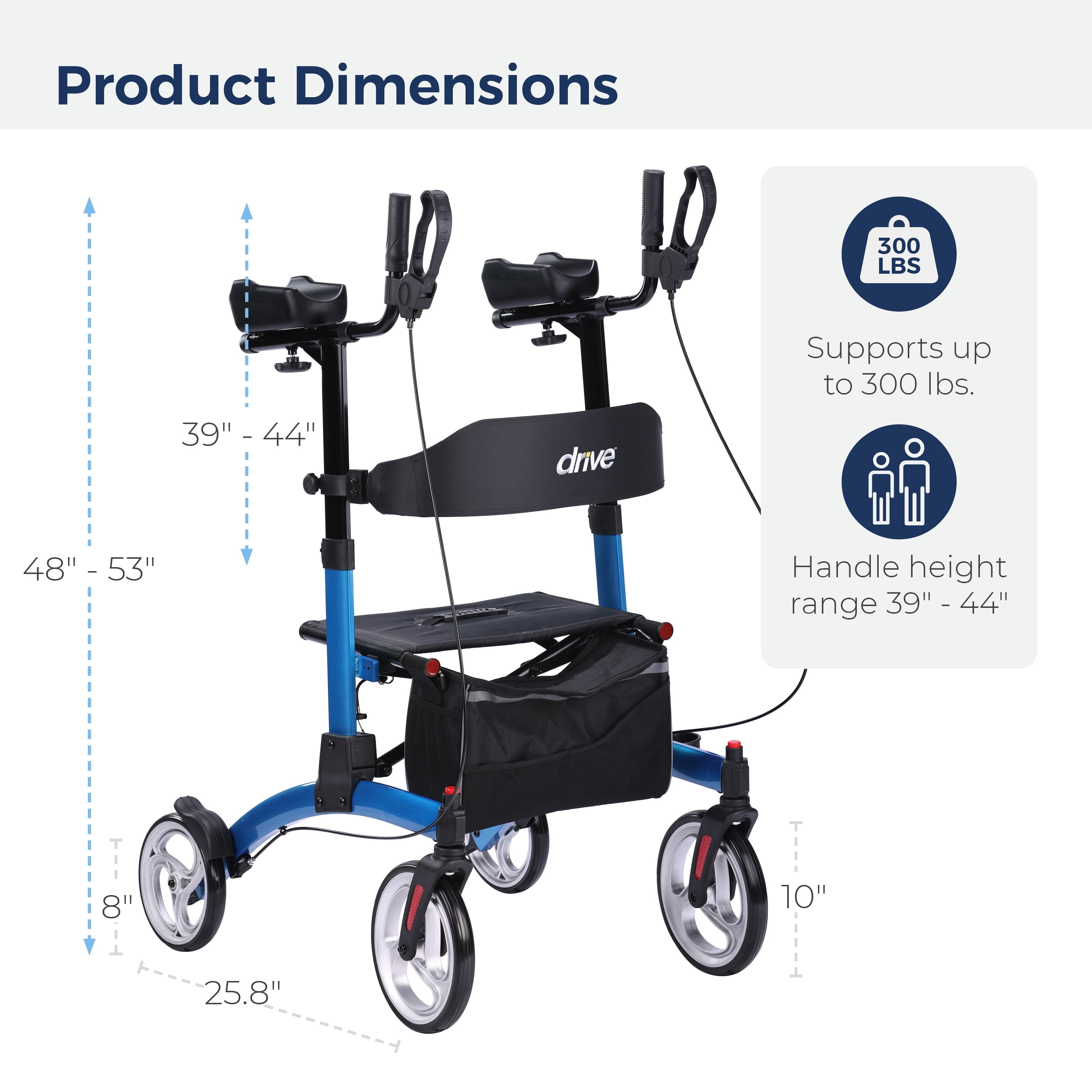 Drive Medical Elevate Upright Walker, Blue