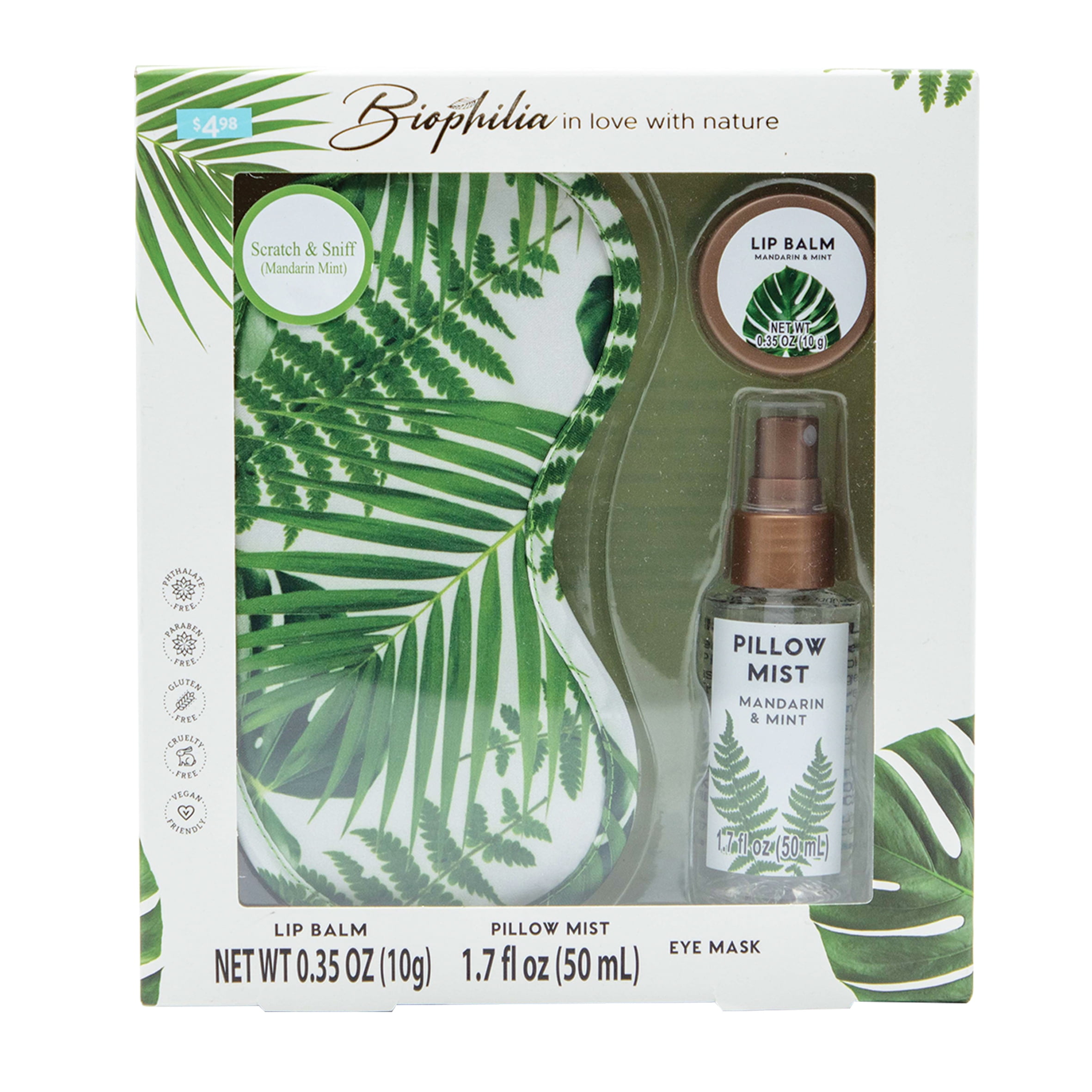 NOBRAND Biophilia 3-Piece Sleep Gift Set, Leaf Pattern, Mandarin Mint Scent