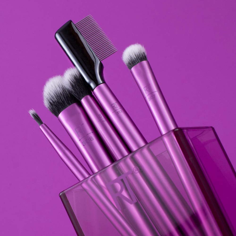 Real Techniques Cruelty Free Enhanced Eye Set, Eyeshadow and Brow Brushes,  Purple, 6 Piece Makeup Brush Kit