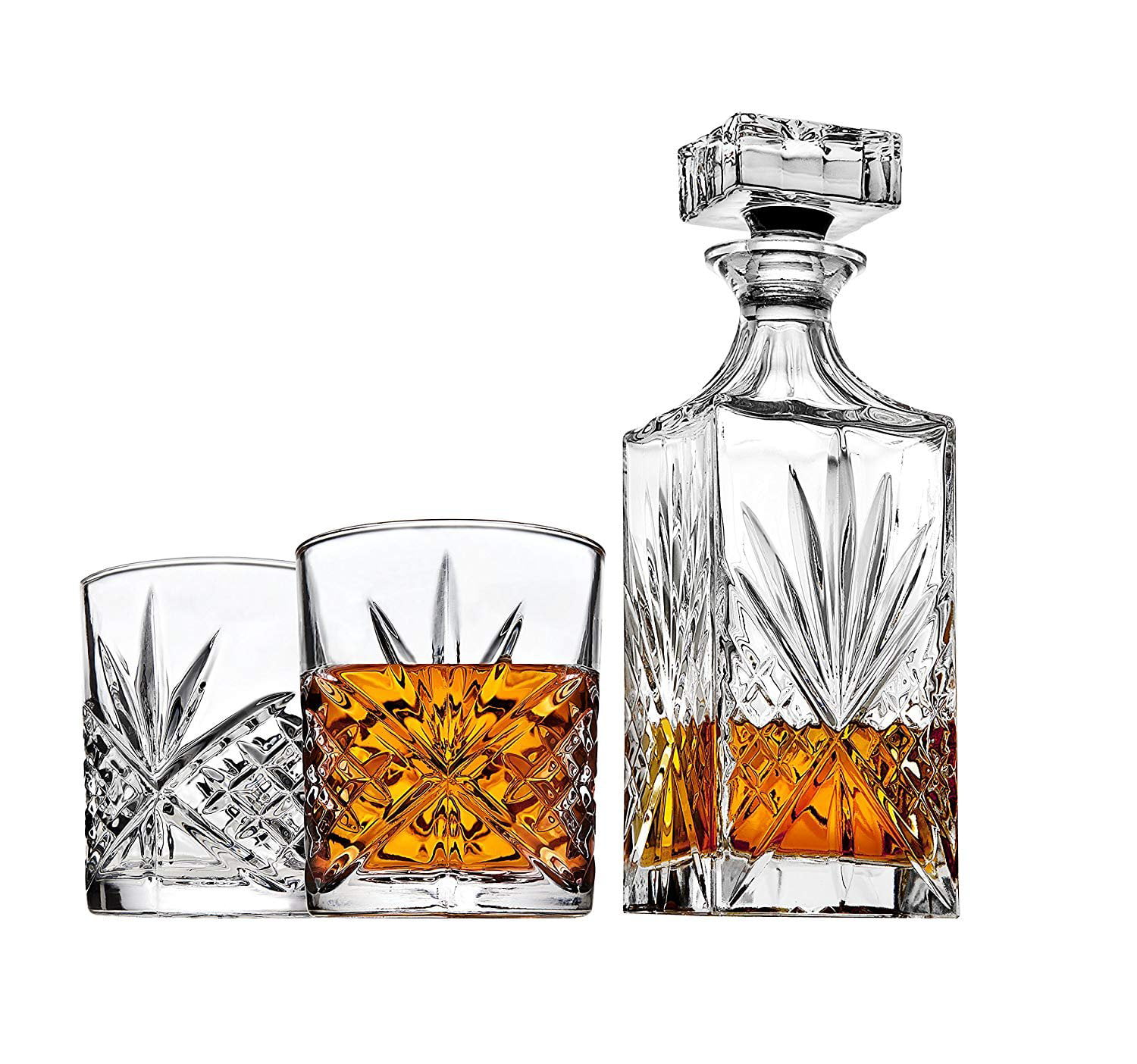 Irish Cut Whiskey Decanter set for Liquor Scotch Bourbon or Wine Includes 2 DOF whisky glasses 