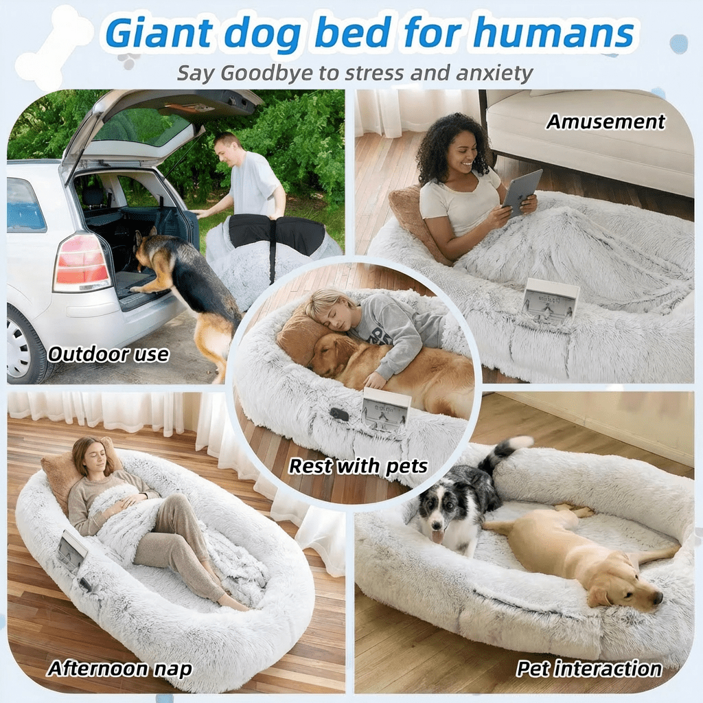71-inch Giant Dog Bed in Gray, Soft Washable Faux Fur Orthopedic Nap Bed, Perfect for You and Your Pet (Blanket and Pillow Not Included)