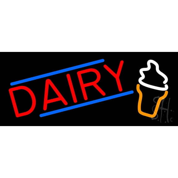 Red Dairy With Logo LED Neon Sign 6 x 15 - inches, Black Square Cut Acrylic Backing, with Dimmer - Bright and Premium built indoor LED Neon Sign for Defence Force.
