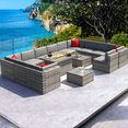 thumbnail image 2 of Sunmthink 15 Pcs Furniture Sets with Fire Pit Table, Grey, Patio Sectional for Garden, PE Rattan, 2 of 11