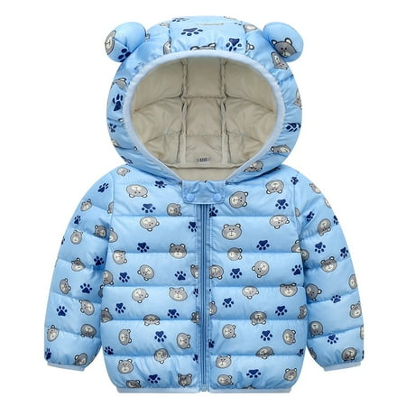 

Baby Boys Girls Winter Warm Cotton Coat Kids Ear Hooded Puffer Jacket Outwear 2-7T