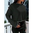 thumbnail image 2 of Women'S 2025 Fall Crew Neck Cropped Sweater Oversized Ribbed Knit Pullover Tops Black One size, 2 of 8