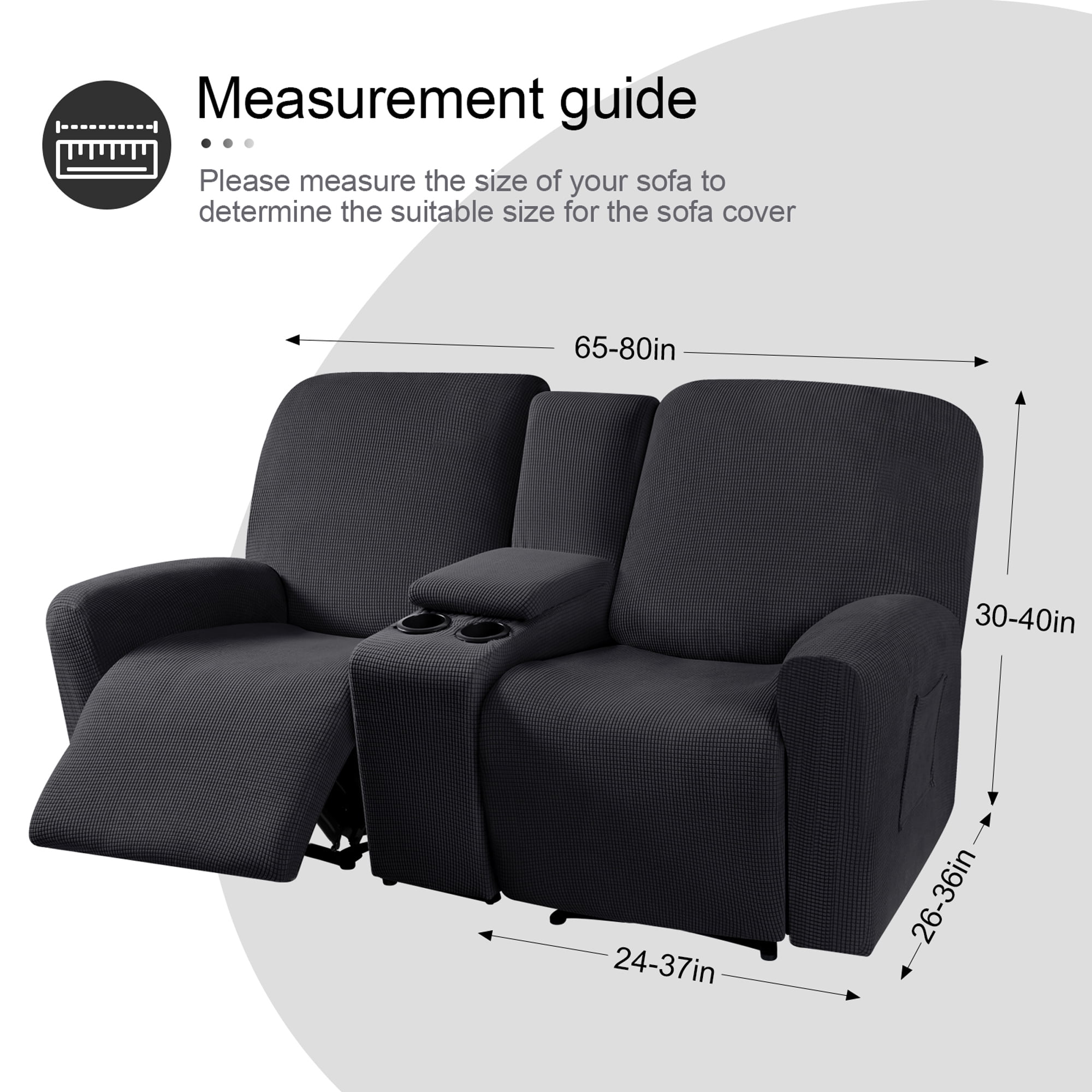 TAOCOCO Stretch Loveseat Slipcover with Middle Console, 4-Pieces Reclining Sofa Cover for 2 Seat Couch Recliner Sofa Slipocvers Furniture Protector, Black