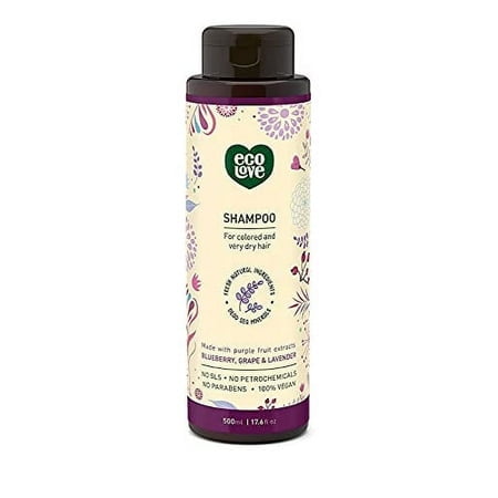 ecoLove - Natural Shampoo for Color Treated Hair & Dry Damaged Hair with Organic Blueberry Grape & Lavender Vegan Shampoo for Women & Men Cruelty Free SLS Free, 17.6 oz