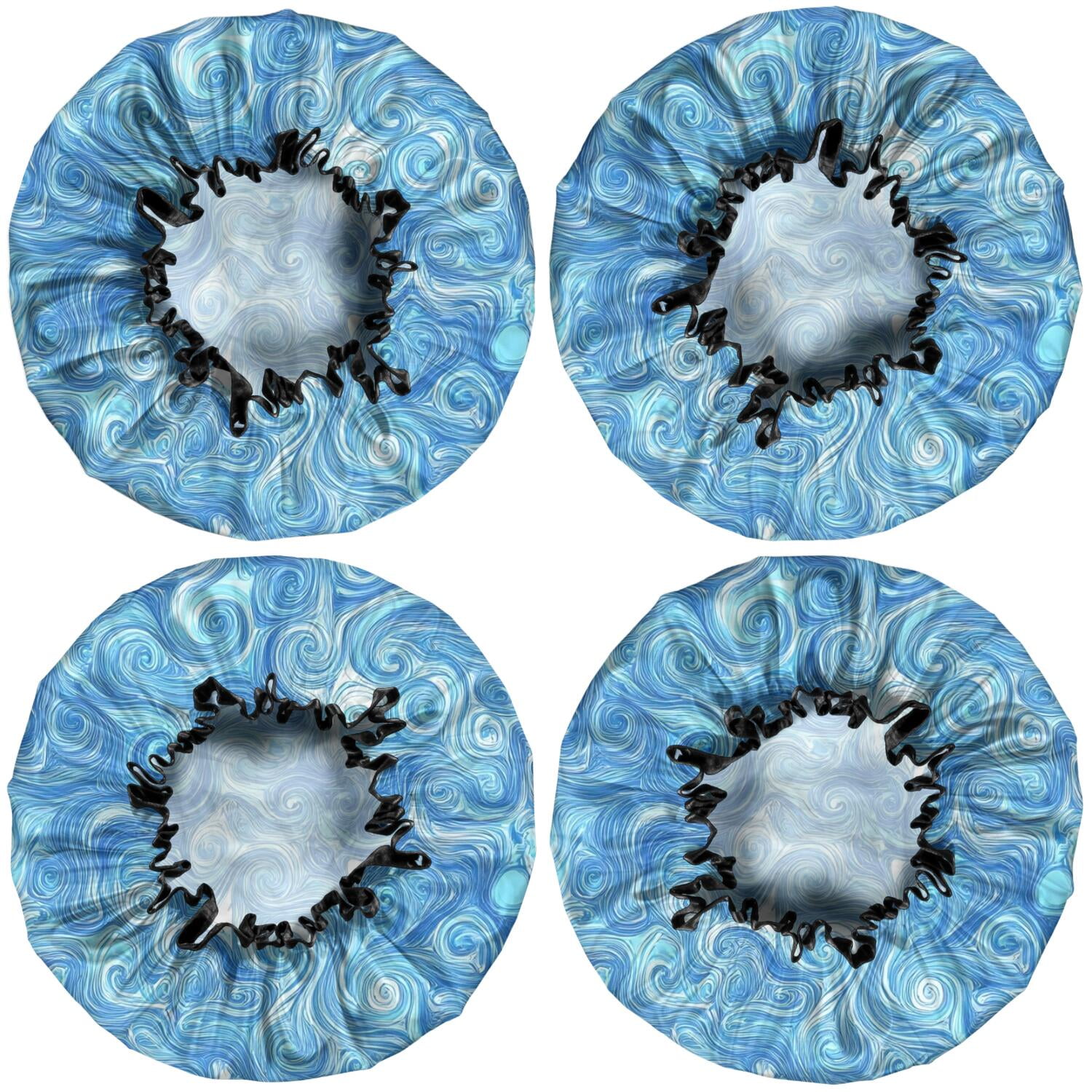 Shower Caps,Blue White Tie Dye Swirl Pattern Waterproof Shower Cap for Women 4 Pieces,Double Reusable Hair Cover for Shower PEVA Elastic Stretch Hem