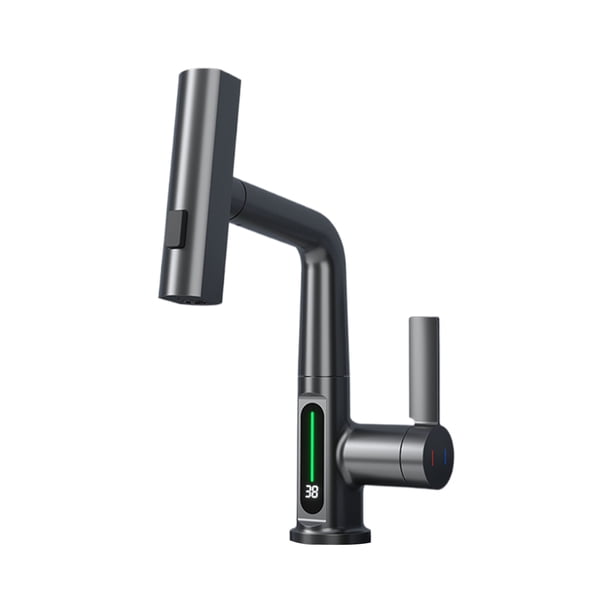 Grifo mezclador elevable Advancent con pantalla LED de temperatura y extraíble para fregadero de cocina Gris