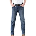 thumbnail image 2 of Hvyesh Men's Jean Pants Big and Tall Basic Jeans Cozy Streetwear Work Outdoor Full Length Pants Straight Fit Washed Denim Jeans, 2 of 5