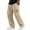 Khaki, variant on Mens Pants Casual Elastic High Waist Drawstring Cotton Linen Cargo Beach Pant Straight Leg Trouser with Pockets, S