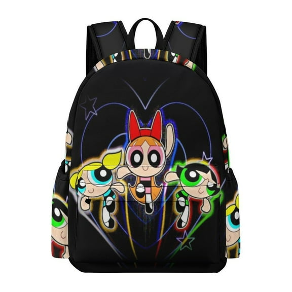 Power-puff Gir Backpack 16.5 Inch Oxford Cloth Backpack Cartoon Bookbag with Front Pocket