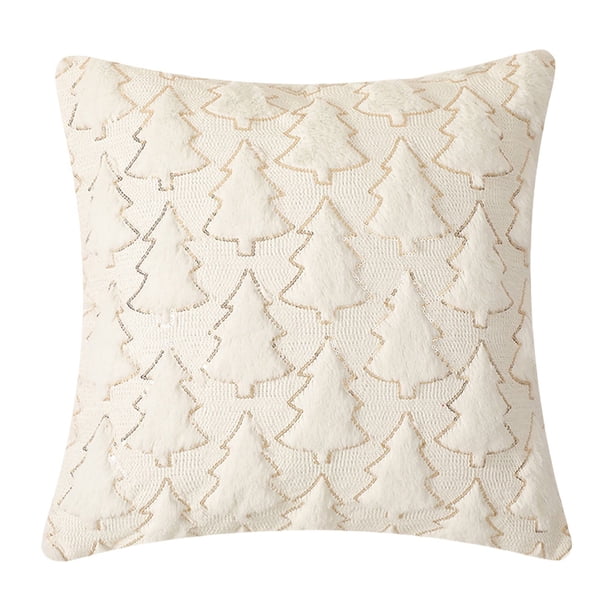 Fundas Almohada Navidad Funda Felpa Suave Cojín para Sofá (Beige)