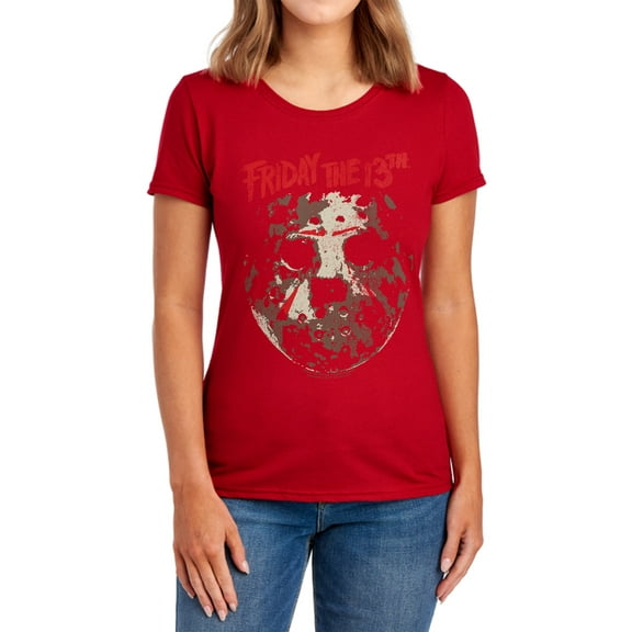 Friday The 13Th Rough Mask Women's T Shirt, Red, Small