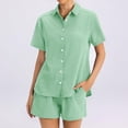 thumbnail image 5 of Linen Short Sets for Women Summer 2 Piece Casual Lounge Sets Button Down Shirt and Drawstring Shorts Outfits, M, 5 of 5