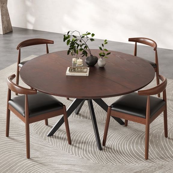 47.2" Solid Wood Round Dining Kitchen Table for 4-6 People with Intersecting Pedestal Base