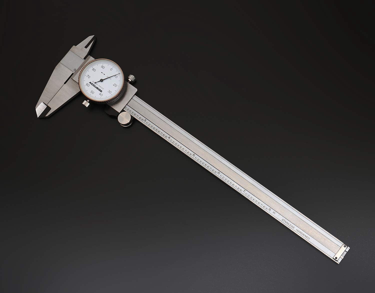 0-8'' by 0.001'' Precision Dial Caliper, Stainless Steel, in Fitted Box, P920-S218