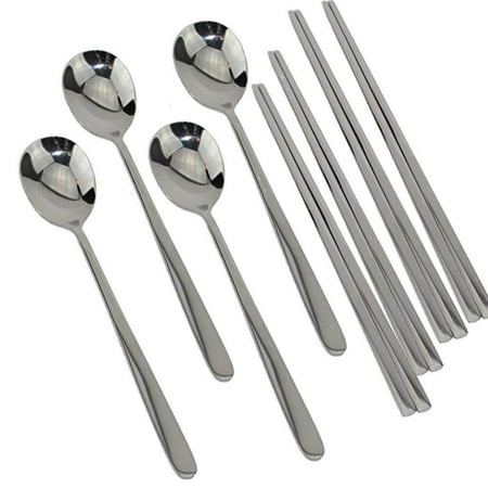 History Behind Chopsticks Set of 4- Korean Traditional Style Cutlery Stainless Steel Chopstick + Spoon Set (LS02027)~ You can learn a bit of history behind chopsticks on the back of the pack By We Pay Your Sales Tax ()