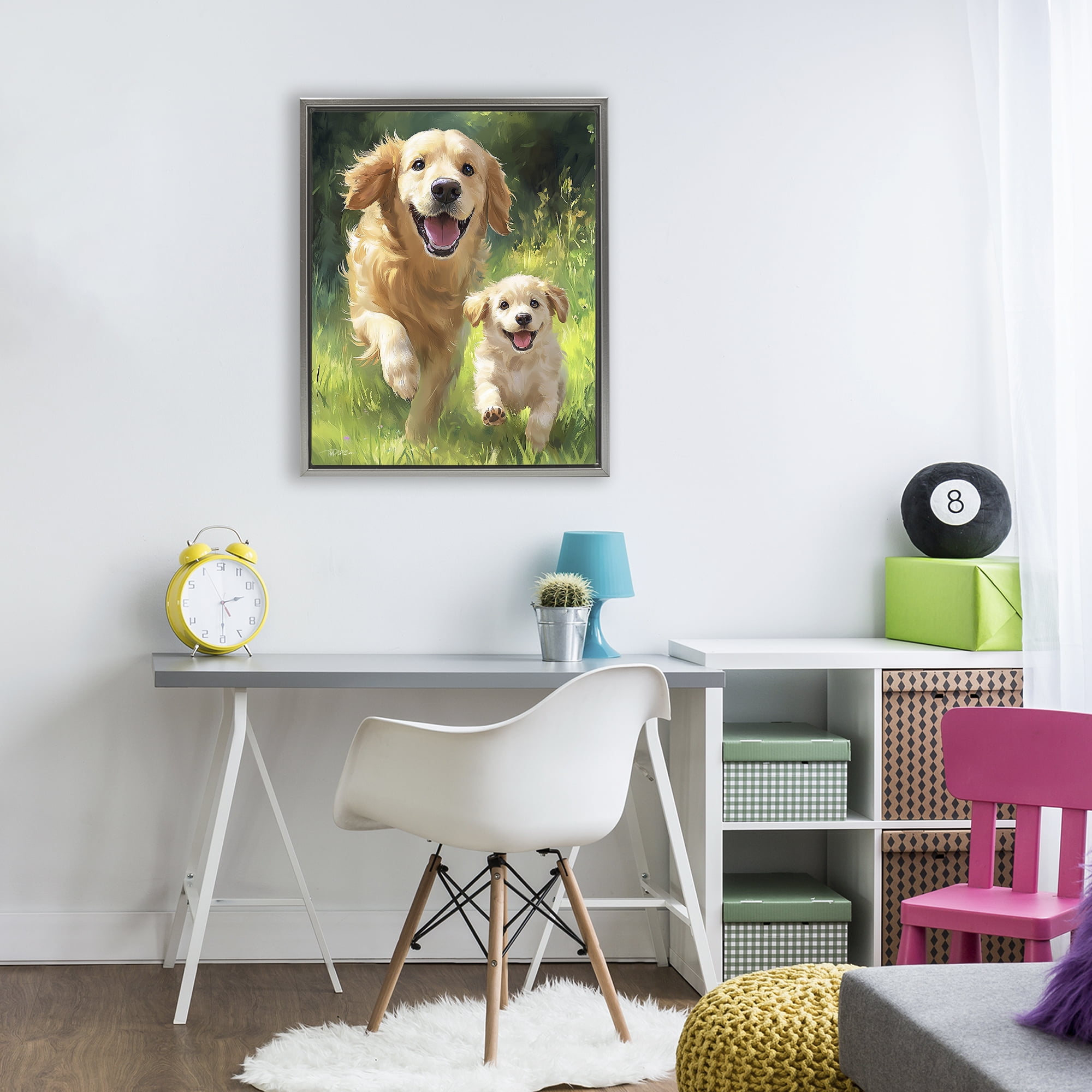Father & Son Labrador Gray Framed Floater Canvas Wall Art, design by Momart