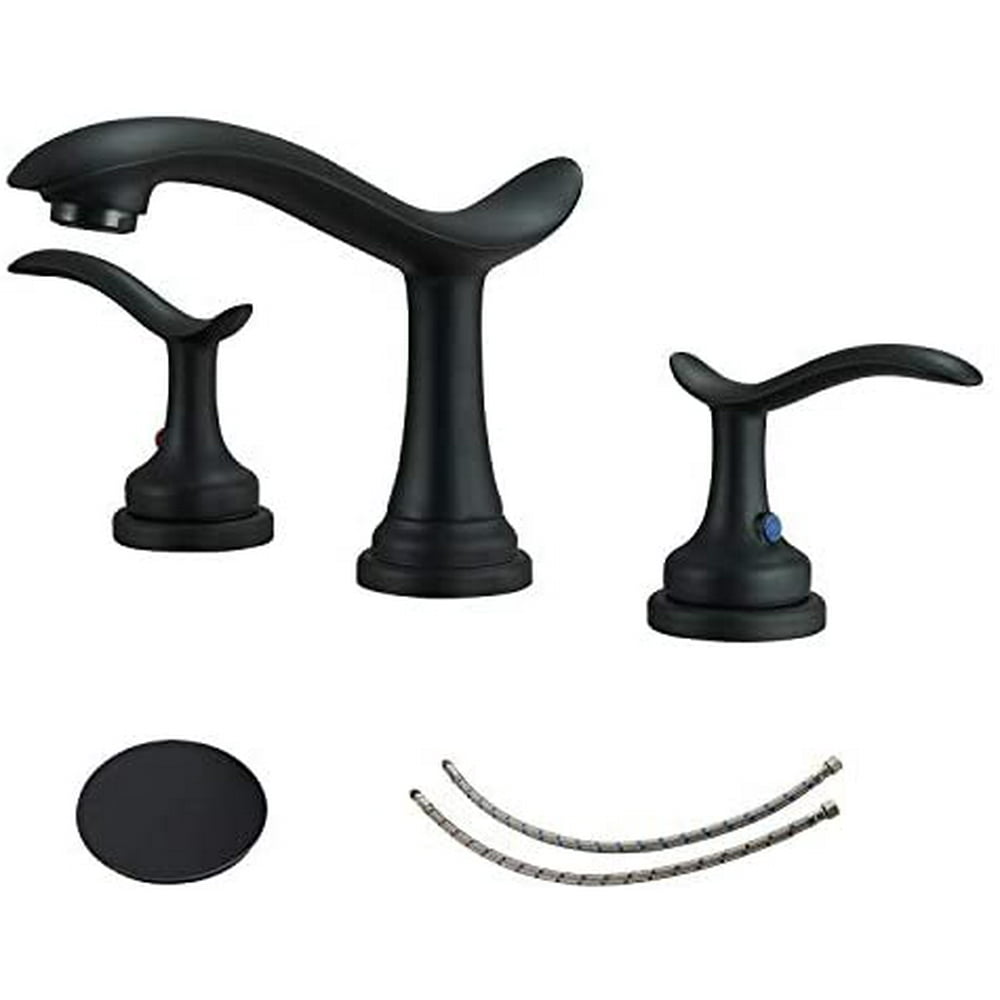 BWE Black Bathroom Faucet for Sink 3 Hole with Pop Up Drain Stopper