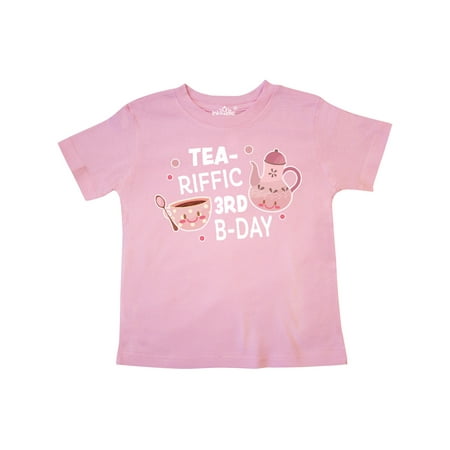 

Inktastic Tea-riffic 3rd Birthday with Teacup and Pot Gift Toddler Toddler Girl T-Shirt