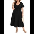 thumbnail image 1 of Vestido Bohemio de Talla Grande para Mujer, Verano 2025, Midi, , Corta, Escote Corazón, Cintura Elástica Negro XL, 1 of 9