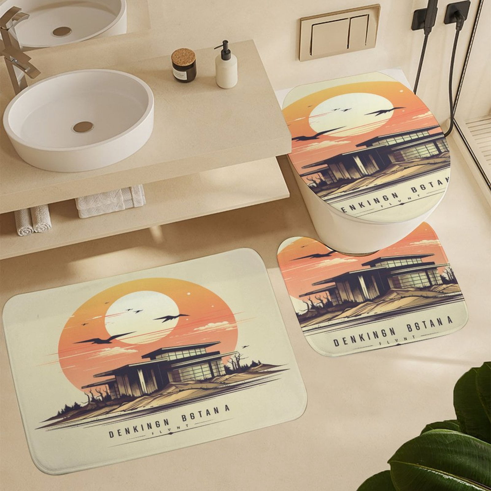 4 Piece Shower Curtain Sets Non-Slip Rugs And Toilet Mat Lid Rug Accessories Vintage National Park Retro Waterproof Fabric Bath Curtain Mountain Travel for Bathtub Decor