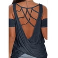 thumbnail image 5 of asdoklhq Juniors Plus Tops & T-Shirts,Women's Cold Shoulder Tops Open Back Short Sleeve Solid T Shirt Casual Loose Backless Tee Blouses, 5 of 9