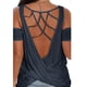thumbnail image 5 of Tops con hombros descubiertos para mujer, camiseta lisa de manga corta con espalda abierta, blusas informales holgadas sin espalda sexy Pompotops hfajkhk133009, 5 of 9