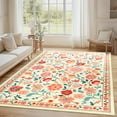 thumbnail image 3 of Wondo 5x8 ft Beige Washable Area Rug - Low Pile Non-Slip Bohemian Floral Design for Bedroom, Living Room, Dining Room, Office & Kids Room, 3 of 7