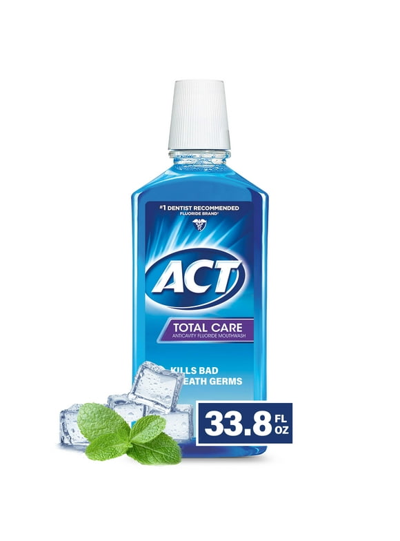 ACT Total Care Anticavity Fluoride Mouthwash with 11% Alcohol, Icy Clean Mint, 33.8 fl. oz.