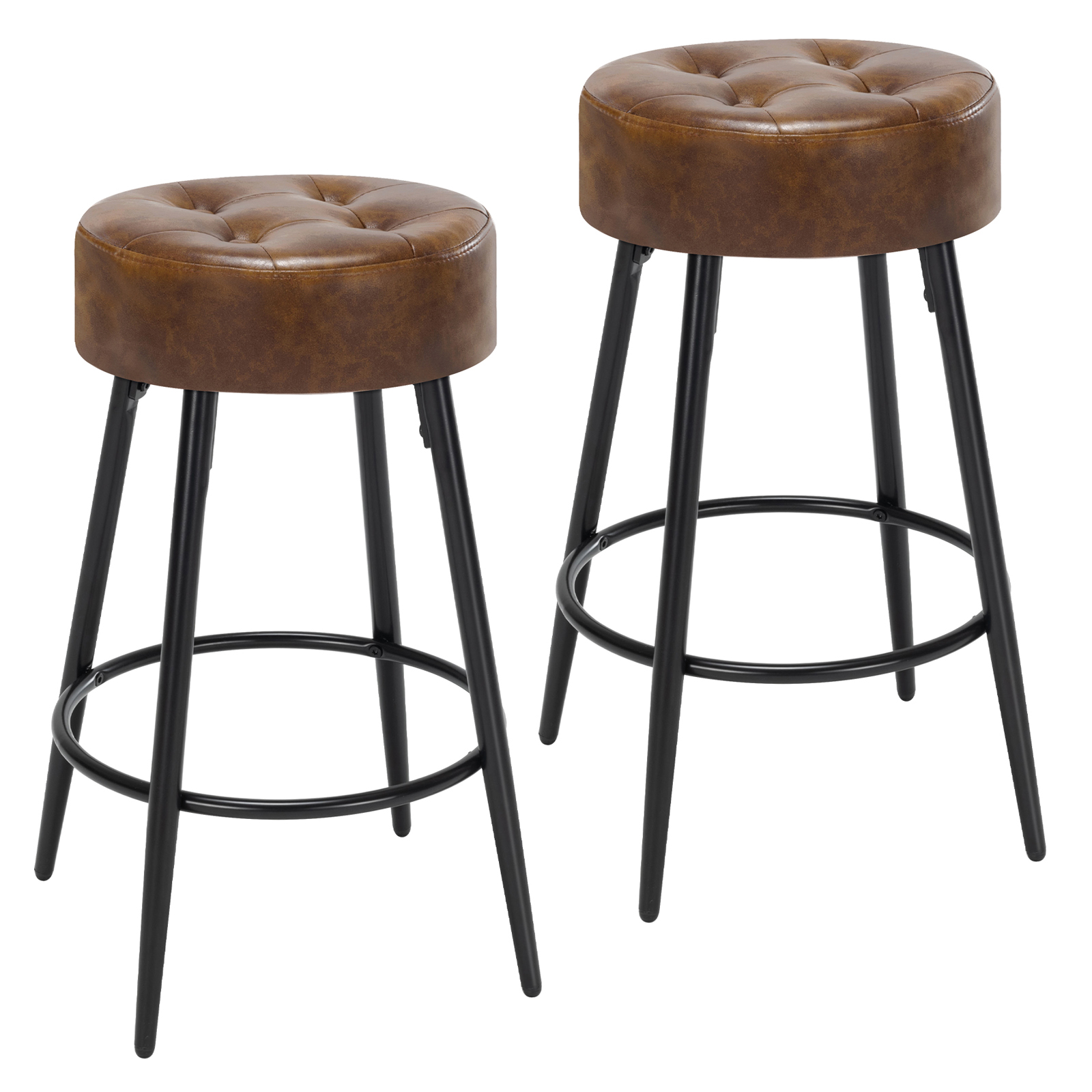 Furniliving 26"Tall Yellow Brown Leather Set of 2 Bar Stools Backless