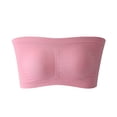 thumbnail image 2 of Fsqjgq Women Strapless Bras Double Layer Convertible Bra Seamless Bandeau Unlined Wireless Bras Womens Sports Bras T-Shirt Tube Top,L Pink, 2 of 3