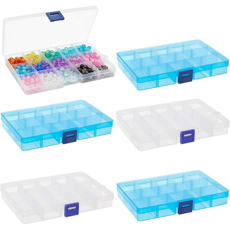 6 Pack Plastic Organizer Box with Dividers, Jewelry Craft Organizer Box,  Stackable Containers & Labels, 7 x 4 x 1 in