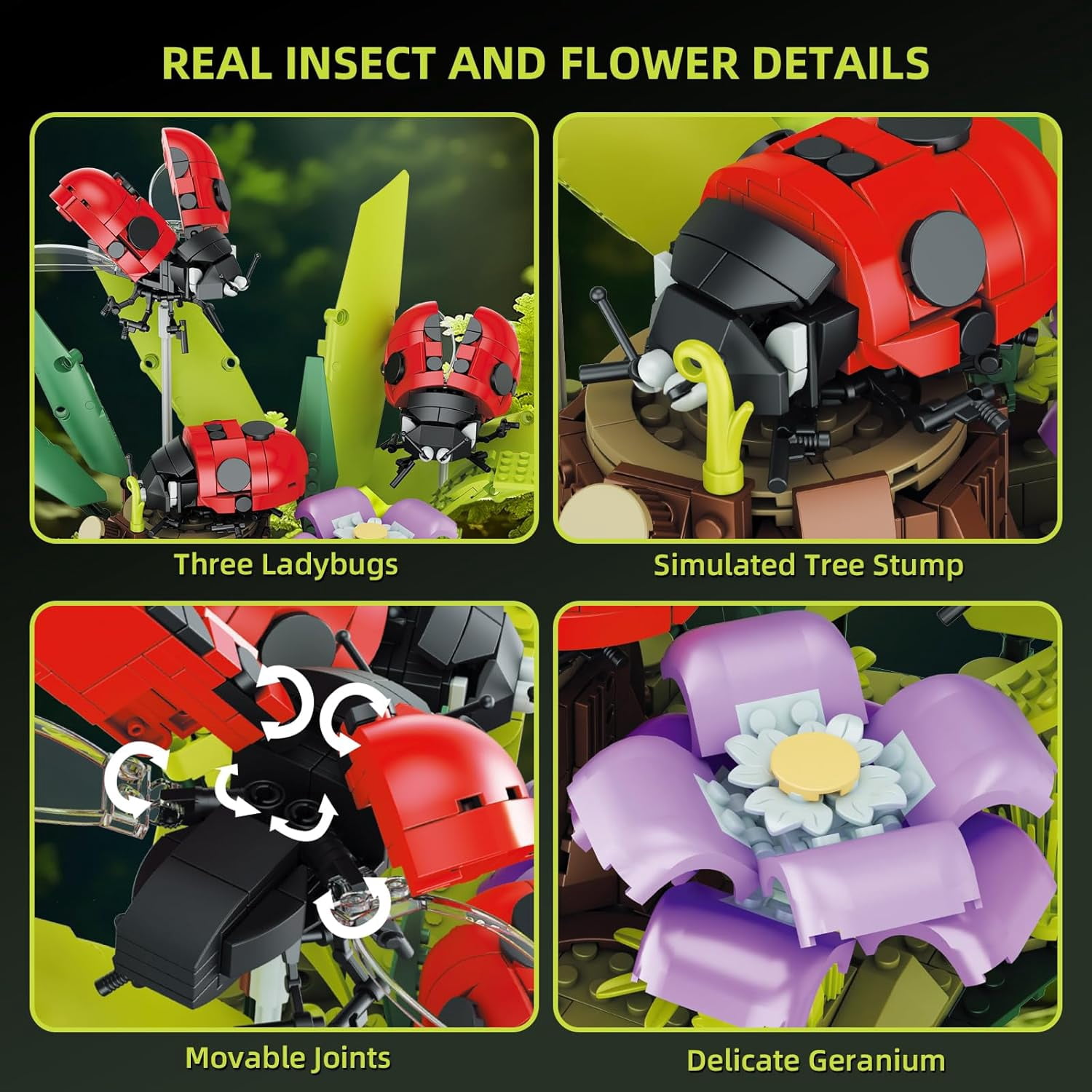 PISONIC Flowers & Ladybug Insect Collection Building Set, Insects and Tree Plants for Nature Decor, Ideas Gift Bug Building Toy for Adults Boys Girls (741 PCS)