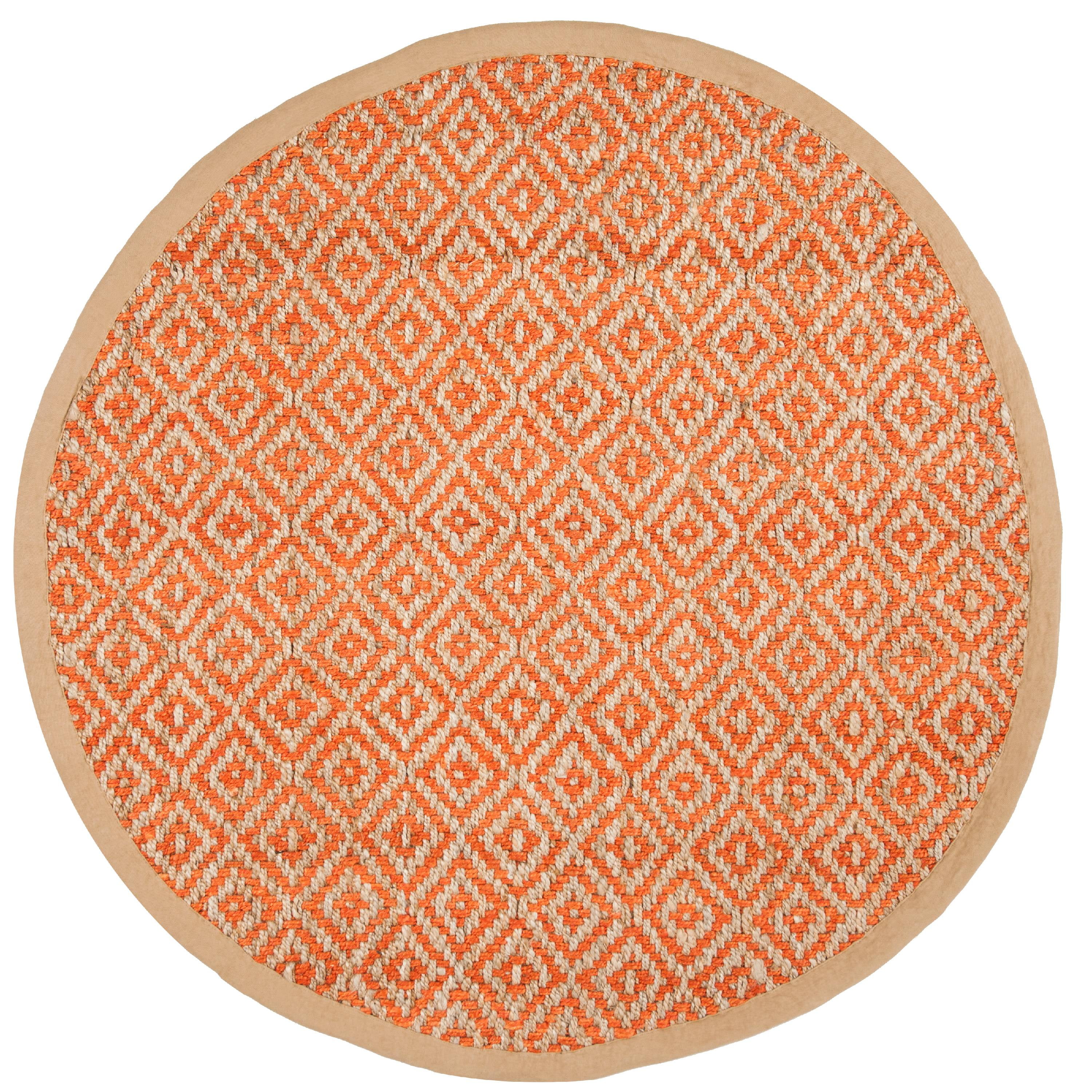 SAFAVIEH Natural Fiber Thomas Geometric Jute Area Rug, Orange/Natural, 6' x 6' Round