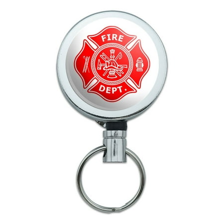Firefighter Firemen Maltese Cross Red Retractable Belt Clip Badge Key