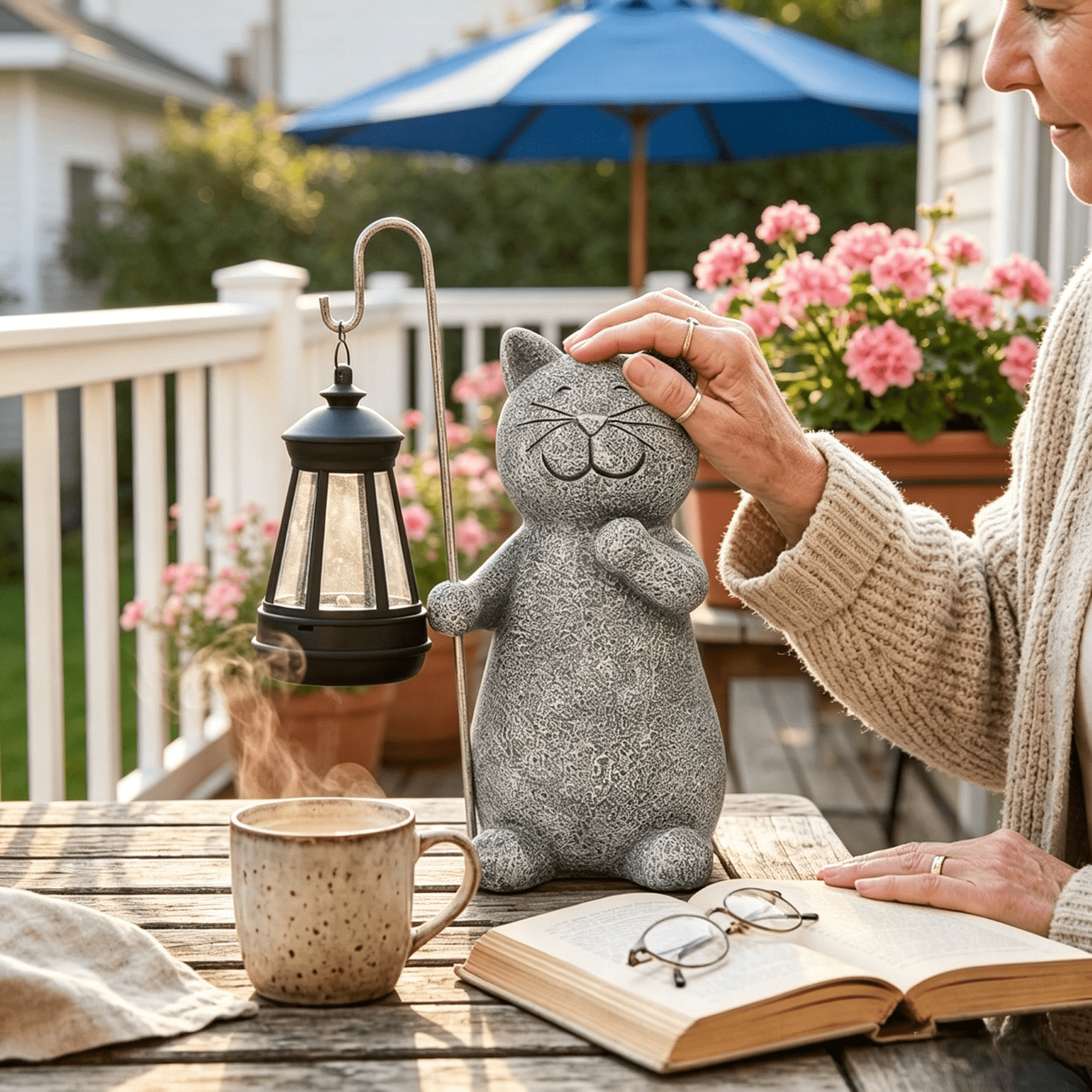 Solar Cat Garden Decor Outdoor Statues, Yard Art Lawn Ornaments, Outside Figurines Decorations for Home Patio Porch Balcony, Housewarming Gifts for Cat Lover (One Pack)