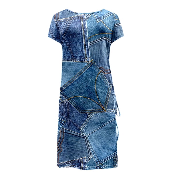 WILLBEST Selkie Puff Dress Women Casual Fashion Short Sleeve Drawstring  Slit Denim Print Dress - Walmart.ca