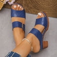 thumbnail image 4 of HomeDM Chunky Heel Sandals for Women Open Toe Block Heel Slip On Two Strap Mules Dressy Comfy Summer Sandals, Blue Size 5.5, 4 of 9